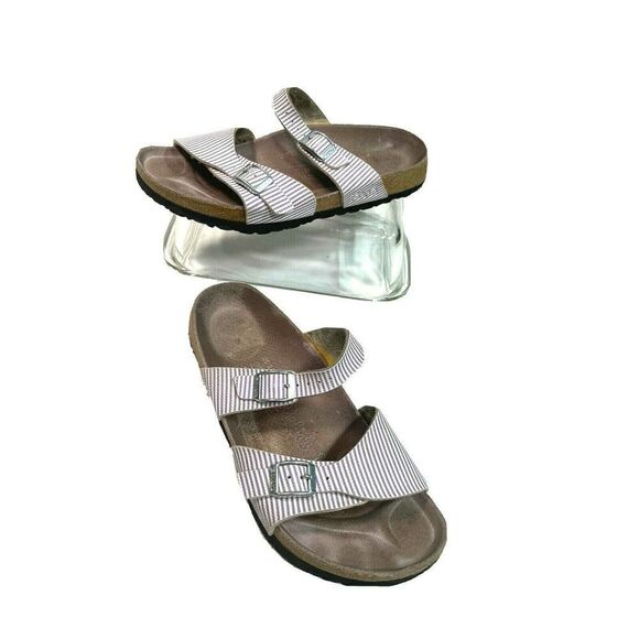 Birkenstock Birki's Sandals Lavender Purple White Stripe 2 Buckle - Picture 12 of 12